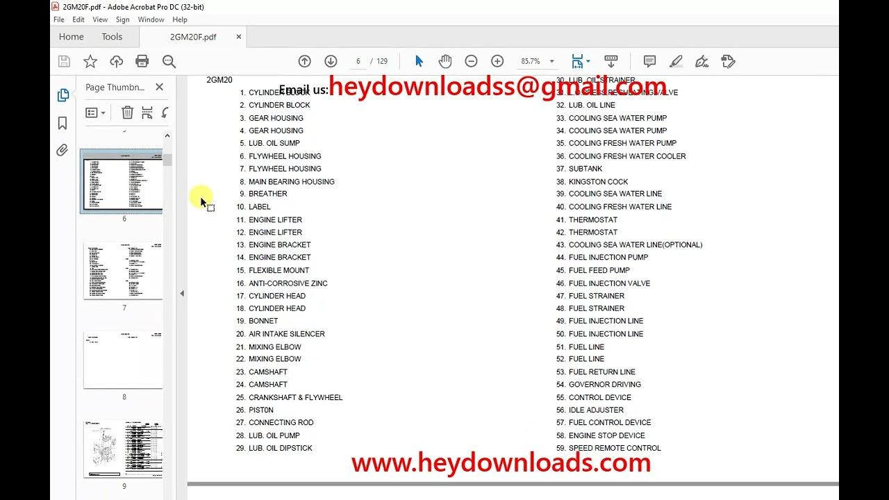 Yanmar 2GM20 2GM20B 2GM20C 2GM20F Diesel Engine Parts Catalog Manual