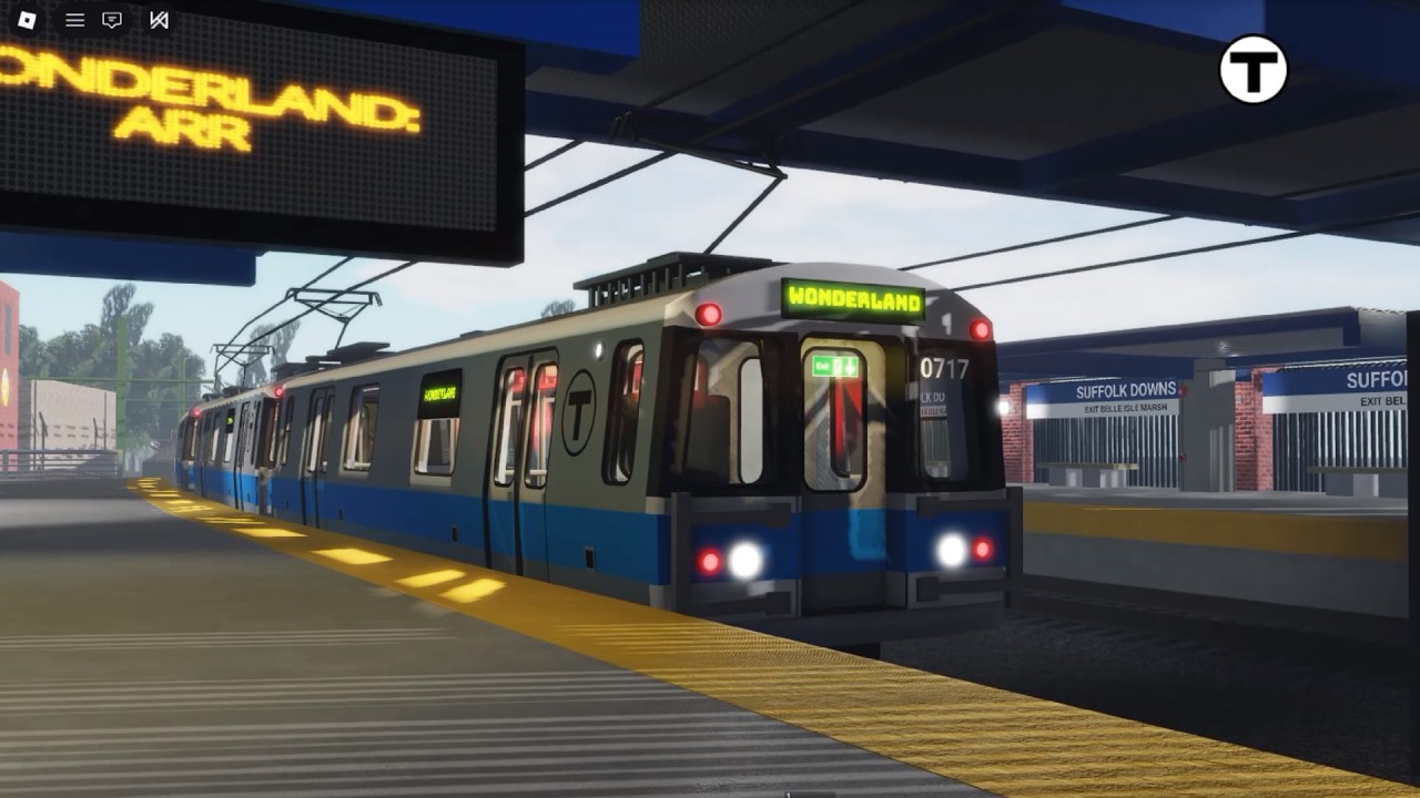 Riding on The MBTA Blue Line to the new Suffolk Downs station in Roblox