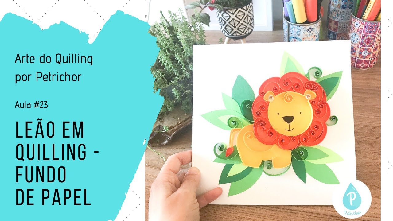 Leão em Quilling - Fundo colorido com papel