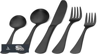 Matte Black Silverware Set Satin Finish 20 Piece Stainless Steel Flatware Set Kitchen