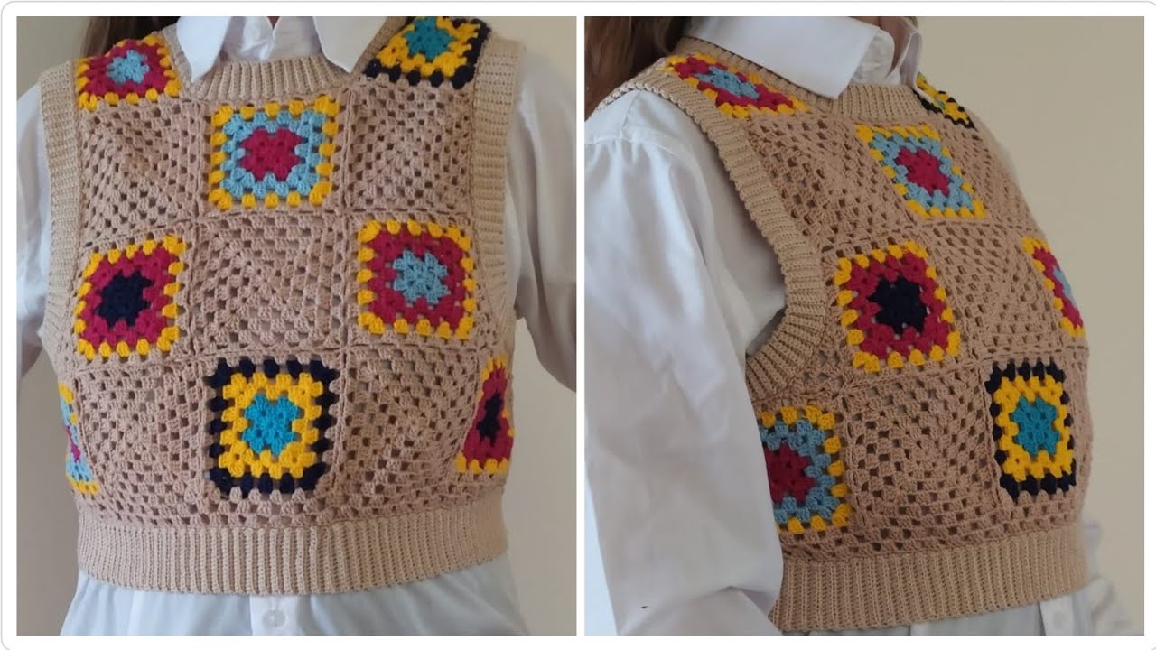 Suéter/colete de crochê com square para adulto PARTE 3 (FINAL)