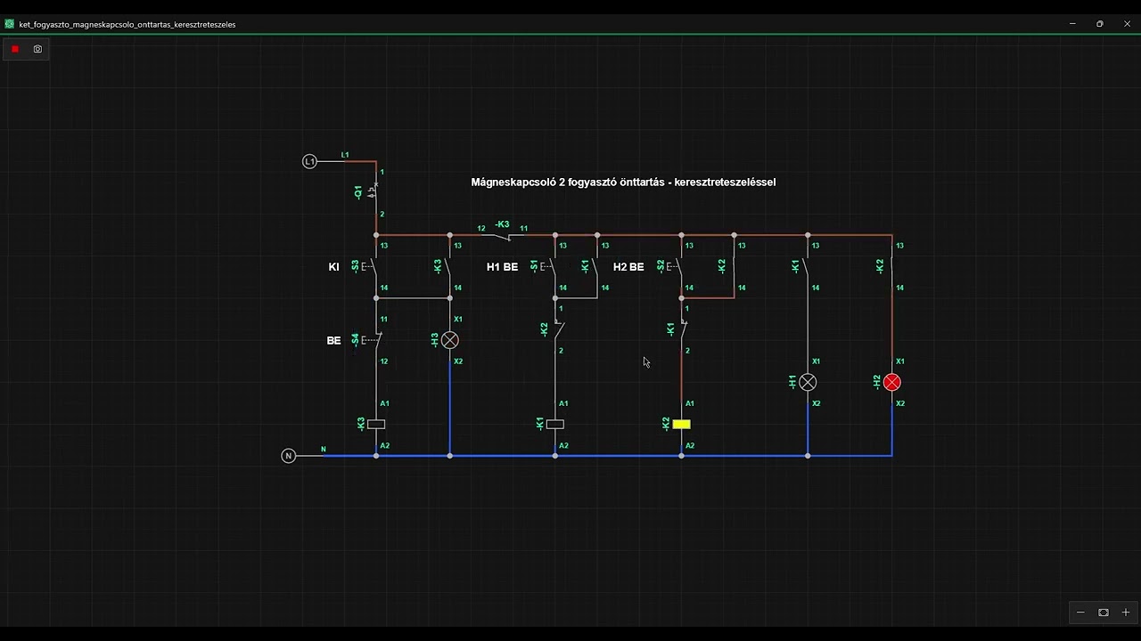 Két fogyasztó mágneskapcsoló önttartás keresztreteszelés