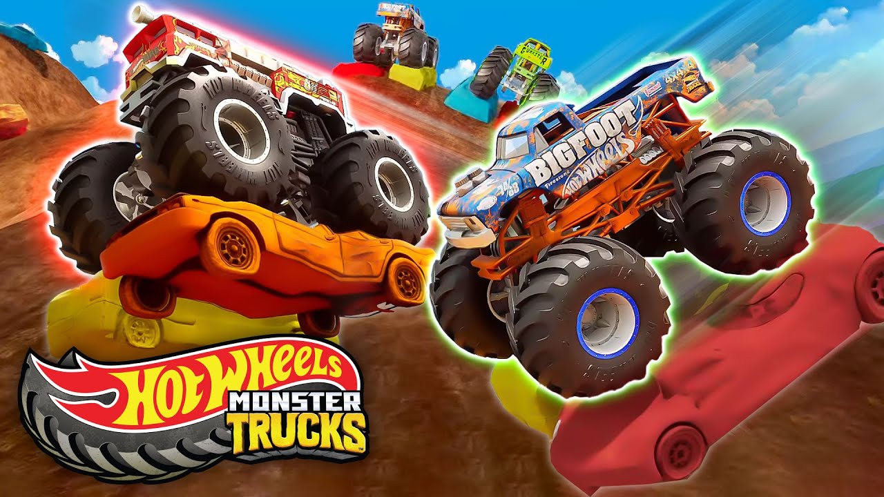 Hot Wheels Monster Trucks Compete in 5 Alarm's Mudboarding Challenge! 🏁 🚒 | Hot Wheels