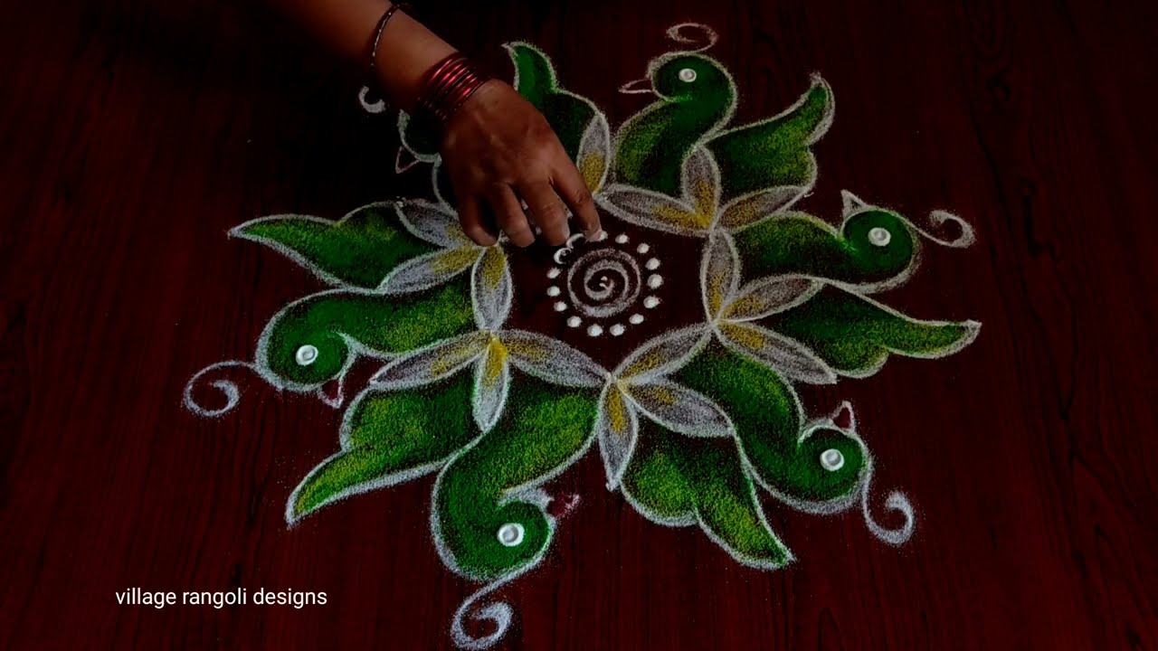 parrot rangoli designs with dots for compititionsunique flower rangoli