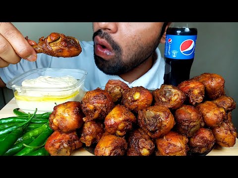 EATING SPICY CHICKEN LEG FRY Hummus With Green Chilli Hungrypiran