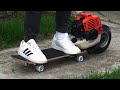 Homemade 50cc trimmer skateboard 