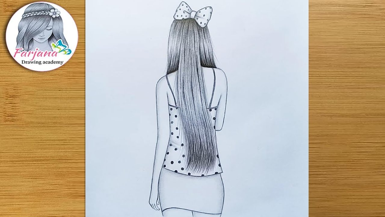 Easy way to Draw a girl with long hair (back side) || How to draw a