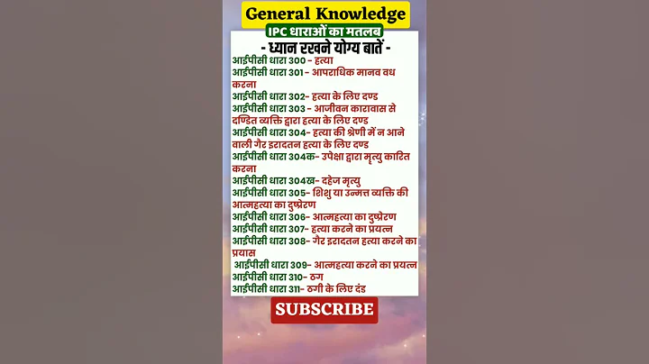 General Knowledge in Hindi - IPC की प्रमुख धाराओं का मतलब P1 (GK Questions) #shorts