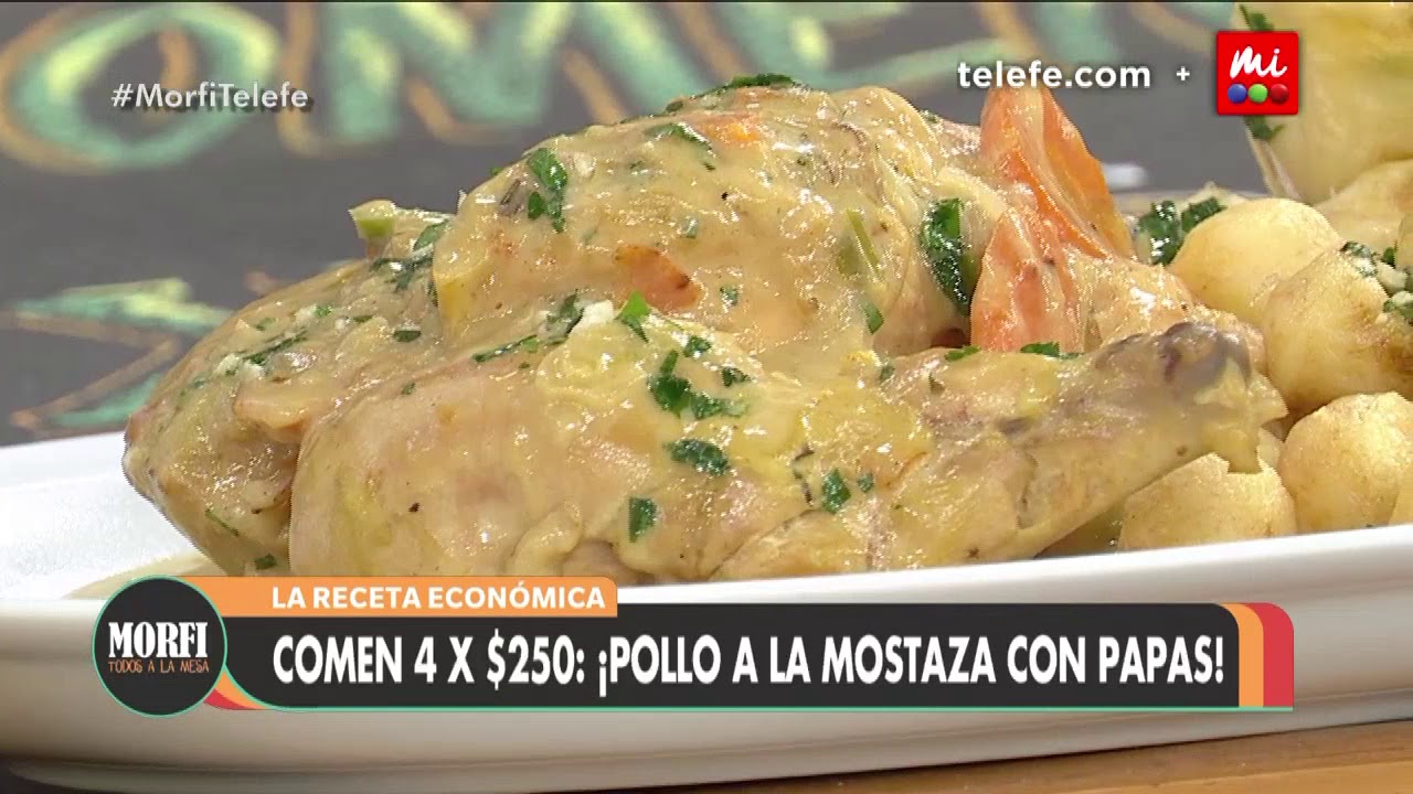 Pollo a la mostaza con papas noisette - Morfi