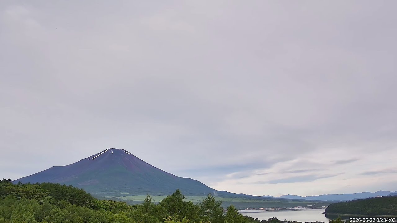 毎日タイムラプス】2026年6月22日の富士山と山中湖の1日を100秒で再生