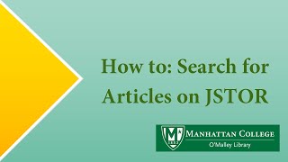 How to: Search for Articles On JSTOR