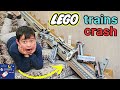 Lego Train Crashes On Giant DIY LEGO Train Track Layout Best Lego Train Crashes Lego MTA TRAIN Crash