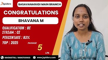 Congratulations BHAVANA, on getting placed from JSPIDERS Basavanagudi!