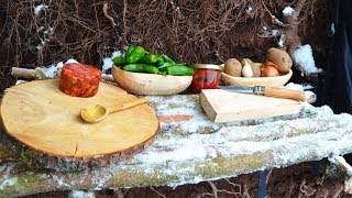 Crispy Potato Wedges and Chorizo Sausage Cooked in a rustic Bushcraft Kitchen