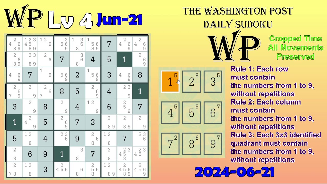 The Washington Post Daily Sudoku 2024-06-21 Level 4 - YouTube