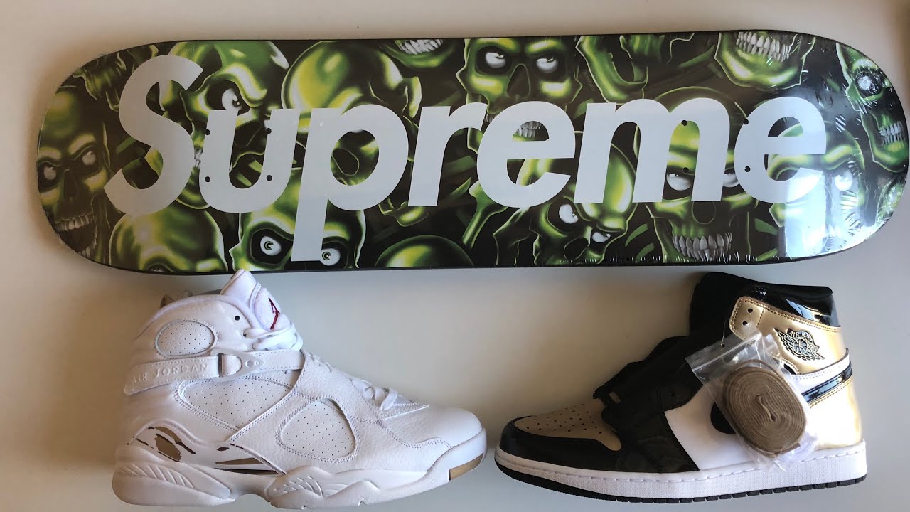 AIR JORDAN 1 “GOLD TOE”, WHITE OVO JORDAN 8, & SUPREME WEEK 1 SKULL DECK PICKUP
