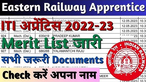 Eastern Railway Apprentice Merit List 2023, ITI Railway Apprentice Merit List 2023,RRC ER Apprentice