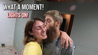 Were Exhausted But We Have Power!| Electricity is ON | Couple Builds Basement for Dream Cabin