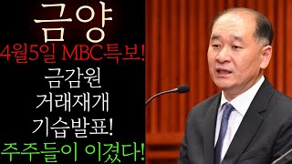 🔵[금양] MBC특보! 금감원 거래재개 4월5일 공식발표! 주주들이 이겼다! 박순혁 &quot;정말 감사하다&quot; 본사 난리낫네요 #금양목표가 #금양주식전망 #금양대응 #금양뉴스 #금양주가