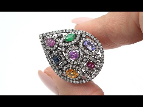 Certified Fancy Color Sapphire, Ruby, Emerald & Diamond Cocktail Ring 14k Gold 3.17 tcw- C1050 - 동영상 Certified Fancy Color Sapphire, Ruby, Emerald & Diamond Cocktail Ring 14k Gold 3.17 tcw- C1050 - 동영상