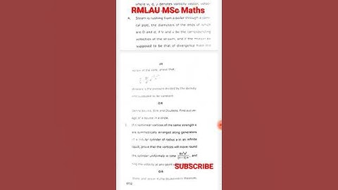 RMLAU MSc Maths Fluid Mechanics PYP 2020 #shorts #spiritualextremity #rmlau #viral #viralshorts