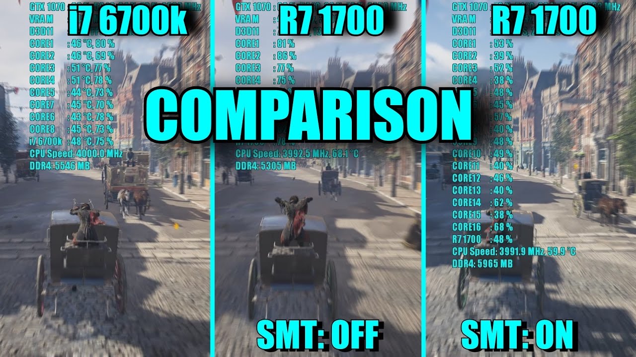 16 GAMES Ryzen 7 1700 SMT OFF & ON - i7 6700k & GTX 1070 OC | 1080p | FRAME-RATE TEST COMPARISON