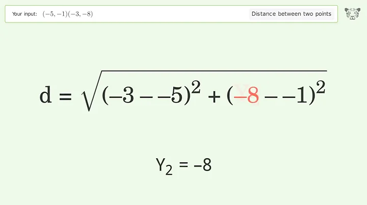 Find the distance between two points p1 (-5,-1) and p2 (-3,-8): Step-by-Step Video Solution