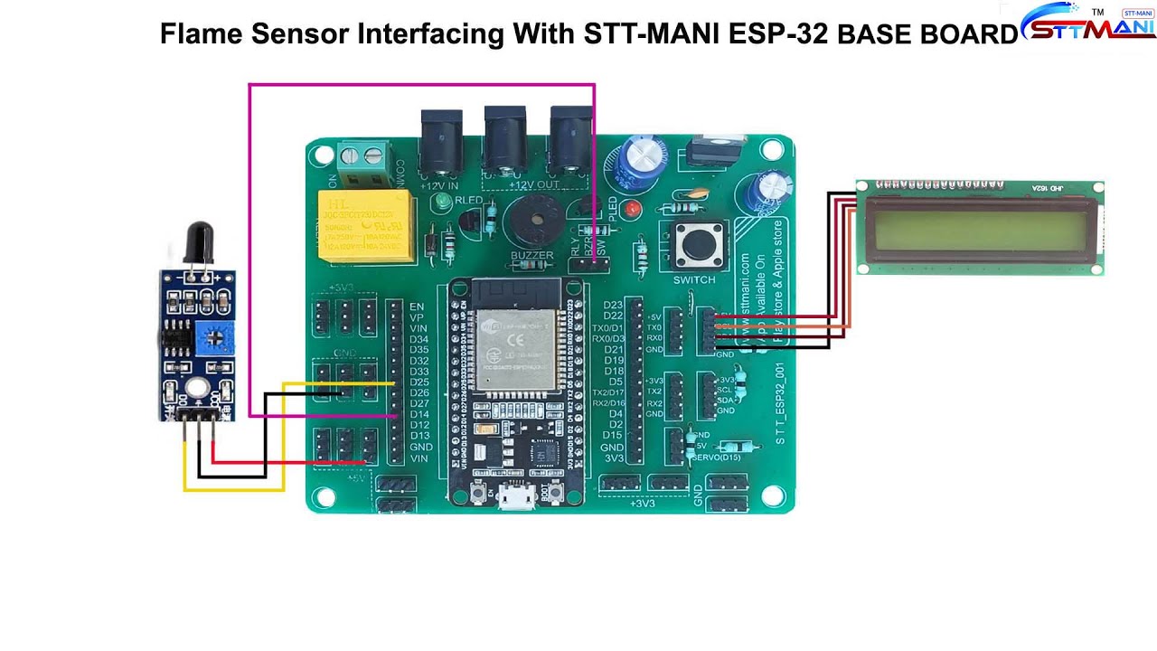 FLAME SENSOR INTERFACING WITH STT-MANI ESP32 BASE BOARD - YouTube