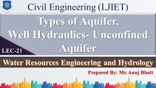 Lec-21_Types of aquifer and Well Hydraulics for Unconfined Aquifer | WREH | Civil Engineering