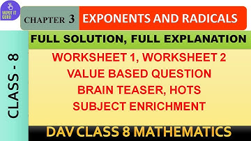 dav class 8 maths chapter 3 worksheet | exponents and radicals | full explanation | full solution