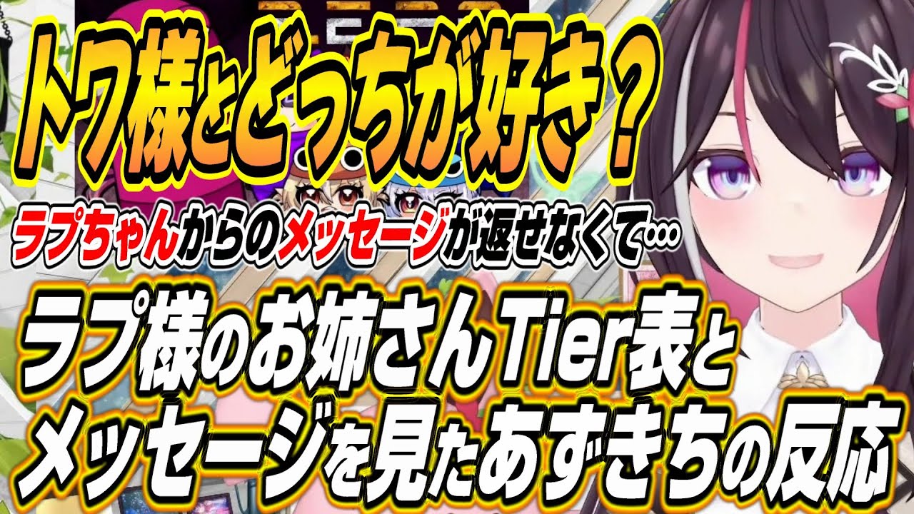 ホロライブ切り抜き/AZKi】トワ様とどっちが・・・ラプ様のホロメンお姉さんTier表とメッセージを見たあずきちの反応【ラプラスダークネス】