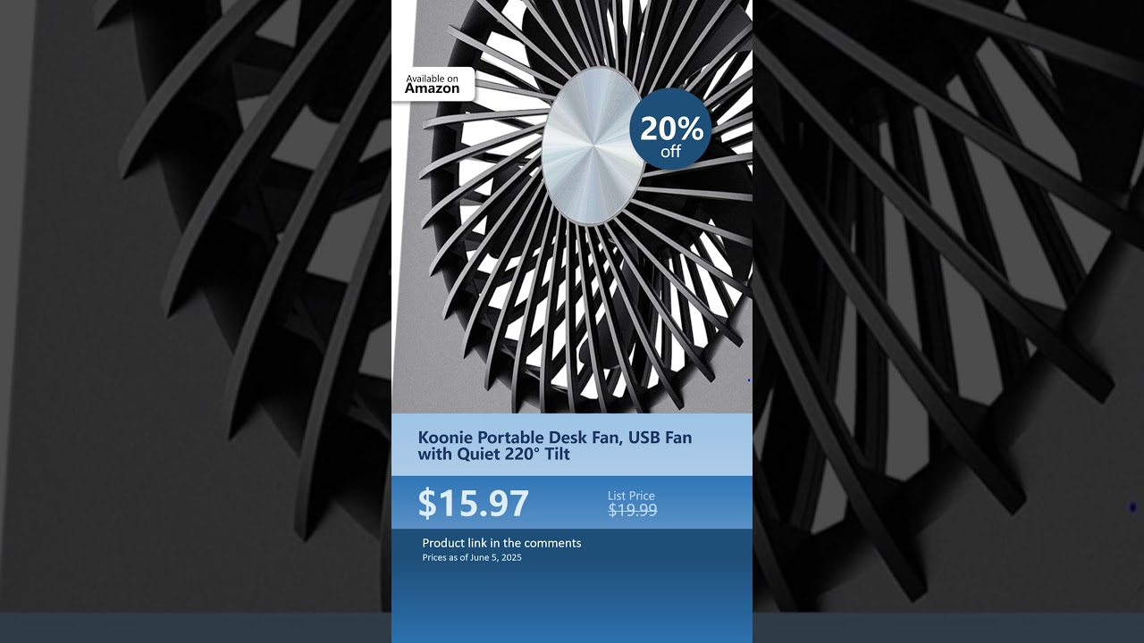 Koonie Portable Desk Fan, USB Fan with Quiet 220° Tilt