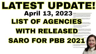List Of Agencies With Released Saro For Pbb 2021 April 13, 2023.