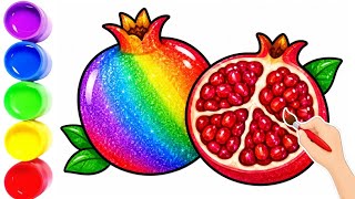 🍎✨ Easy Coloring for Kids | Learn Colors with Glitter Pomegranate Drawing | Easy Coloring for Kids