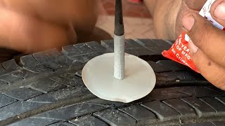 Twin hole puncture fix in car tubeless tyre