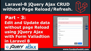 Laravel Ajax CRUD-3: Edit and Update data without page Reload using Ajax Laravel 8 with Validation