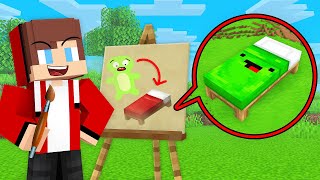 JJ use DRAWING MOD to Shapeshift Mikey Into a BED in Minecraft (Maizen)