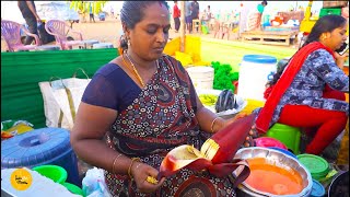 Chennai Hardworking Aunty Selling Banana Flower Bhajiya In Marina Beach Rs. 50/- Only l Street Food