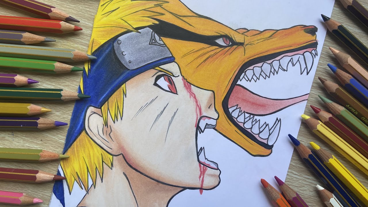 Desenho de hoje Naruto modo Kurama