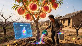 Magic liquid revives a dead peach tree! Poor guy's get‑rich system turns farming to fortune.