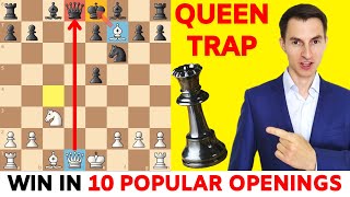 Win A Queen in 10 Popular Openings [Tricks & TRAPS to Fool Your Opponents]