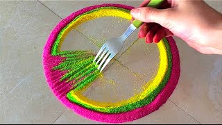 Ganesh ji rangoli art | festival rangoli | easy flower rangoli using fork | easy Big flower rangoli