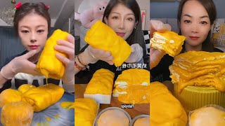 ASMR Yellow Creamy Crepe Cake Mochi Mukbang 🍰(Eating Sounds) 무스 케이크 먹방