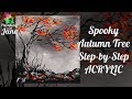 Spooky Autumn Tree Step by Step Acrylic Painting on Canvas for Beginners