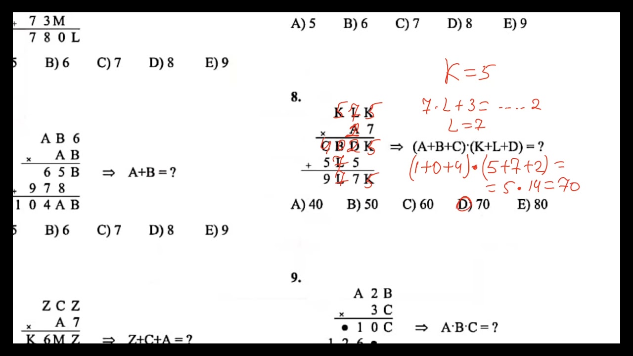 Riyazi şifrəli əməllər (1-50) testlərin izahı.