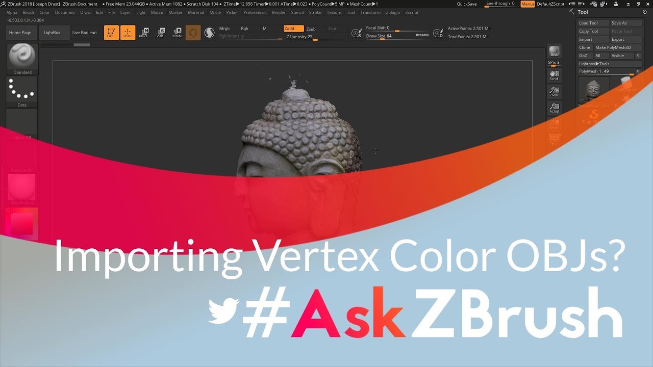 zbrush 2019 import vertex paint with obj