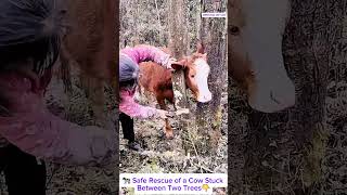 🐄 Safe Rescue of a Cow Stuck Between Two Trees👇