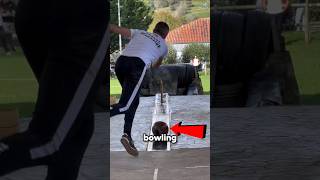 This Bowling Game Launches Pins Across a Field! 🤯 #Shorts #Bowling #AmazingSports