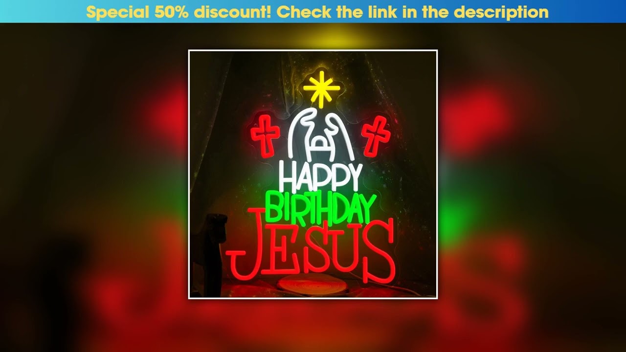 Get Happy Birthday Jesus Neon Sign Dimmable Cross Neon Light Sign Christmas Decor for Church Home N