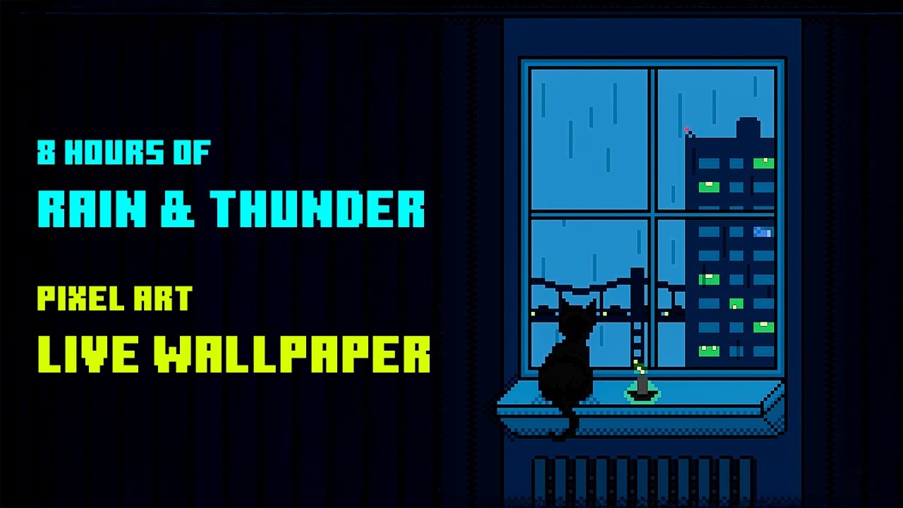 Pixel Art Cat by the Window – Rain & Thunder Ambience | 8-Hour Animated LIVE WALLPAPER